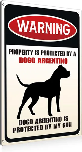 BEASTZHENG Divertidos letreros de metal de advertencia de perro para decoración de pared, decoración de la propiedad está protegida por un dogo