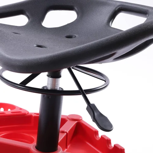 Miniatura 7 de DYRABREST Taburete de garaje con ruedas móvil, asiento de garaje neumático de altura ajustable con bandeja de herramientas y ruedas giratorias