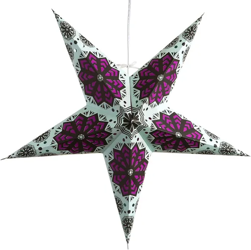 Miniatura 13 de Linterna de papel en forma de estrella azul verdoso del Caribe con cable de alimentación de 12 pies incluido