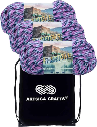 Miniatura 67 de Lion Brand Hometown New York White 135-100 (3 madejas - mismo lote de tinte) #6 S Bulky - Hila acrílica para crochet y tejer con bolsa para proyectos