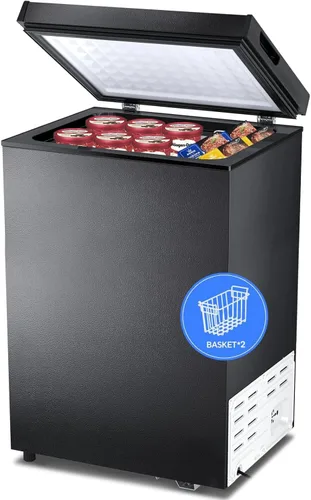 Miniatura 13 de Kismile Congelador de pecho de 3.5 pies cúbicos con 2 cestas extraíbles, parte superior abierta, puerta abierta, congelador profundo compacto