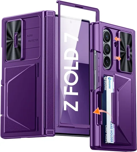 Miniatura 30 de Funda para Samsung Galaxy Z Fold 7 con tarjetero con bloqueo RFID, cubierta de lente deslizante integrada y protección de bisagra y protector