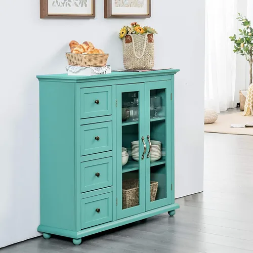 Miniatura 5 de Giantex Aparador buffet, armario de almacenamiento de madera, mesa consola con 4 cajones, credenza de 2 puertas, muebles de sala de estar, comedor