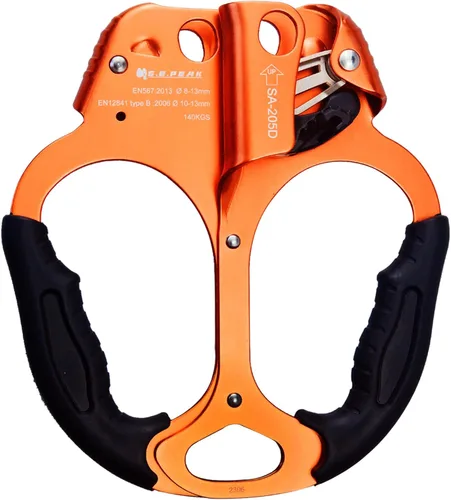 Miniatura 15 de Ascensor de mano CE, equipo de engranaje de rapel de 308.6 lbs con mango de goma ergonómico para arbolista de árboles de escalada en roca, Izquierda