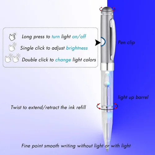 Miniatura 4 de Penyeah Bolígrafo de 7 colores en 1 con luz para escribir en la oscuridad, bolígrafo con luz LED que cambia multicolor para adultos y niños