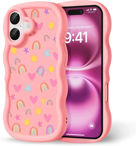 Miniatura 305 de Compatible con iPhone SE/8/7 Funda para Mujeres y Niñas, Marco Ondulado Rizado con Patrón Lindo, Estética Delgada Suave Silicona TPU Parachoques