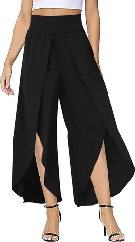 Pantalones de pierna ancha con abertura para mujer, estilo casual, hippie, bohemio, pilates, playa, estilo bohemio, holgados, pantalones de yoga,