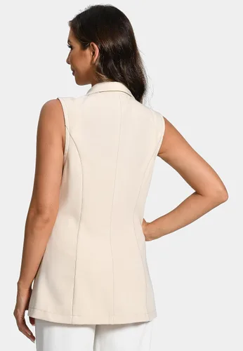 Miniatura 4 de Foucome Chaleco largo sin mangas para mujer, con solapa, traje de oficina, informal, chaqueta de gabardina