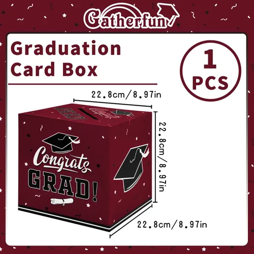 Miniatura 2 de Gatherfun Regalos de fiesta de graduación, decoración de regalo, caja de tarjetas, suministros color granate