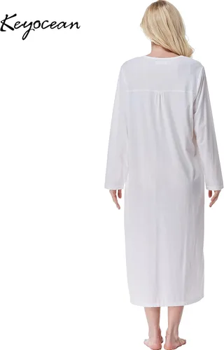 Miniatura 2 de Keyocean Camisones para mujer, algodón suave, cómodo, ligero, manga larga, camisón para dormir