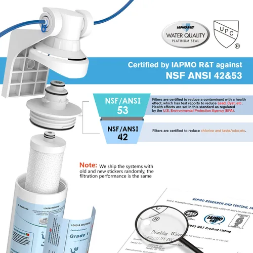 Miniatura 2 de Frizzlife Filtro de agua para debajo del fregadero, sistema de filtración de agua potable certificado NSF/ANSI 53 y 42, 0.5 micras que elimina