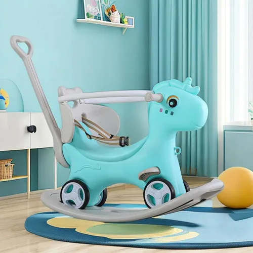 Caballo mecedor para niños pequeños de 1 a 3 años, diseño 4 en 1, bicicleta de equilibrio para niños, carrito de empuje con tabla de equilibrio Azul