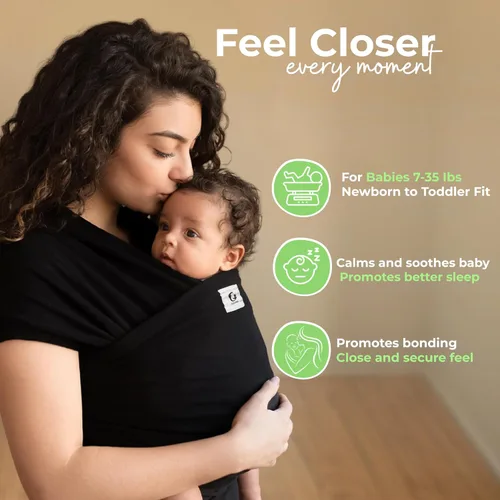 Miniatura 10 de ELDOMA Portabebés negro – Eslinga ligera y transpirable para bebé, con manos libres, portabebés de recién nacido a niño pequeño, (6.6-33.1 lbs)