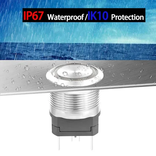 Miniatura 5 de Interruptor de botón de cierre de 15 amperios, 22 mm, 12 V CC, DPST, luz LED ojo de ángel, acero inoxidable 304, impermeable IP67 con enchufe