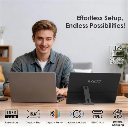 Miniatura 2 de Kado Monitor portátil FHD de 15.6 pulgadas para laptop, segunda pantalla de 1080p IPS 1920 x 1080, extensor de pantalla de computadora portátil HDMI