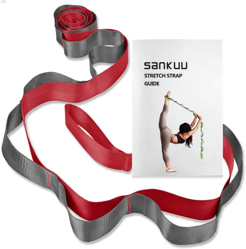 SANKUU - Correas de yoga para estiramiento con 12 bucles, póster de entrenamiento, correas para estiramiento, equipo de terapia física, bandas
