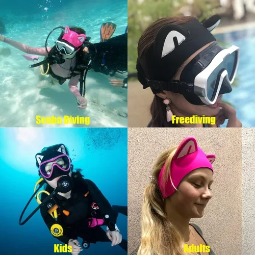 Miniatura 4 de Diadema de buceo con orejas de gato, diadema de natación para mujeres y niños, capucha de neopreno de 0.079 pulgadas (0.079 in), mantiene el agua