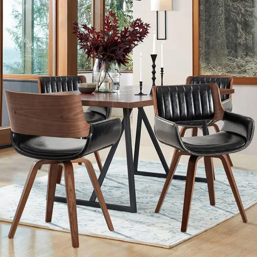 Miniatura 18 de LUNLING Sillas de comedor giratorias de piel sintética con acento, sillas modernas de mediados de siglo con patas de madera/reposabrazos/asiento