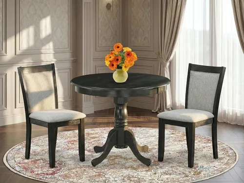 Miniatura 2 de East West Furniture ANMZ3-AB6-06 - Juego de mesa y sillas de cocina de 3 piezas contiene una mesa de comedor redonda con pedestal y 2 sillas