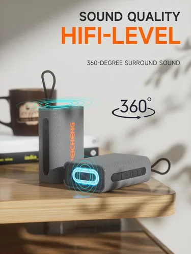 Miniatura 3 de PEICHENG Altavoz, Altavoces Bluetooth inalámbricos portátiles, Sonido estéreo fuerte impermeable con luces RGB, emparejamiento TWS, tiempo de Gris