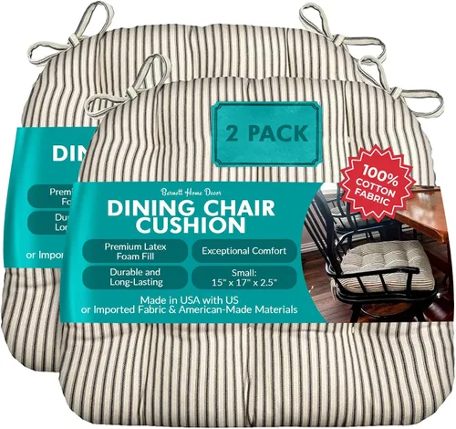 Miniatura 123 de Barnett Home Decor Ticking Stripe Berlin Blue - Almohadilla para silla de comedor con lazos, tamaño mediano 18, relleno de espuma de látex, lavable