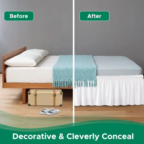 Miniatura 7 de Biscaynebay - Faldón de cama envolvente Queen de 17 pulgadas, con volantes, elástico, ajustable, blanco, fácil ajuste, resistente a las arrugas y a