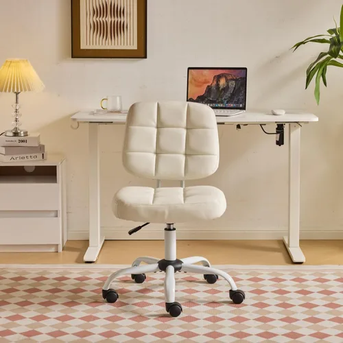 Miniatura 14 de VINGLI Silla de escritorio compacta y pequeña, linda silla sin brazos con ruedas, silla de tocador con respaldo bajo, silla de tarea ajustable