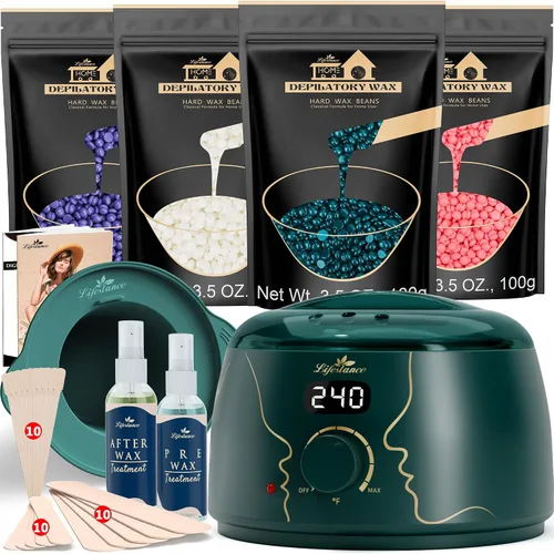 Miniatura 8 de Lifestance Kit de depilación para mujeres y hombres - Calentador digital L3 Amethyst Trace, forro de silicona para recipiente de cera, depilación