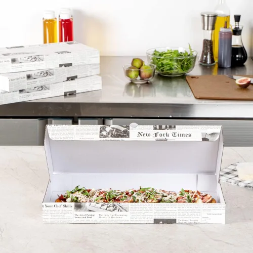 Miniatura 9 de Restaurantware Caja de pizza pequeña de 50 unidades, 14 x 7 x 1.5 pulgadas, caja rectangular para llevar papel corrugado para alimentos calientes
