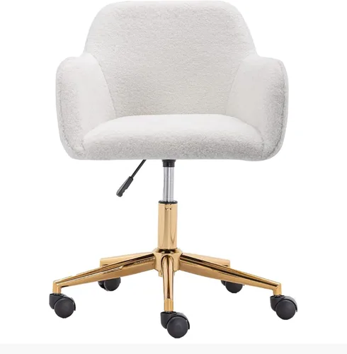 Miniatura 11 de Silla esponjosa verde – Silla de tocador ajustable en altura con ruedas, silla giratoria de piel sintética para sala de maquillaje u oficina en casa