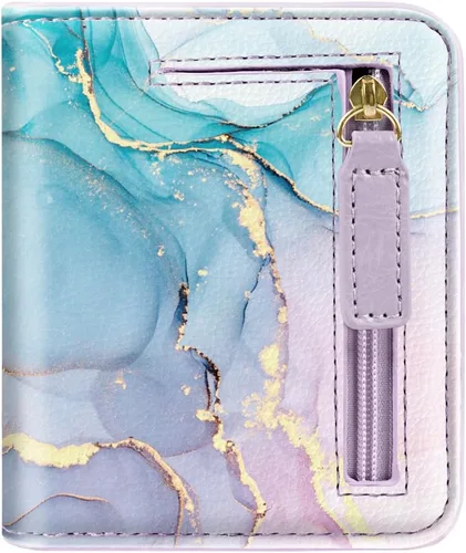 Miniatura 16 de Cartera pequeña con bloqueo RFID para mujer, con bolsillo plegable y compacto, lindo soporte para tarjetas de crédito, ranura para monedas, monedero
