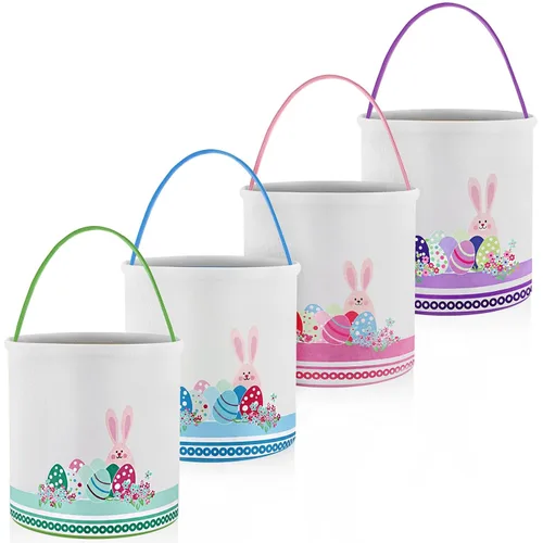 Miniatura 14 de 4 unidades de cesta de conejo de Pascua para niños, bolsas de tela de algodón, vacías personalizadas, cesta de huevos de caramelo, cubos