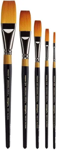 Miniatura 4 de KINGART Premium Original Gold 9100-1 One Stroke Series - Cepillo para artista, pelo sintético Taklon dorado, mango corto, para acrílico, acuarela