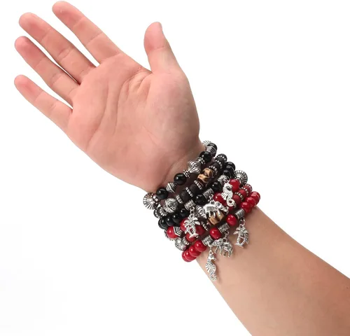 Miniatura 7 de Twinfree Pulseras bohemias para mujer, pulsera elástica de cuentas de colores multicapa con dije de joyería