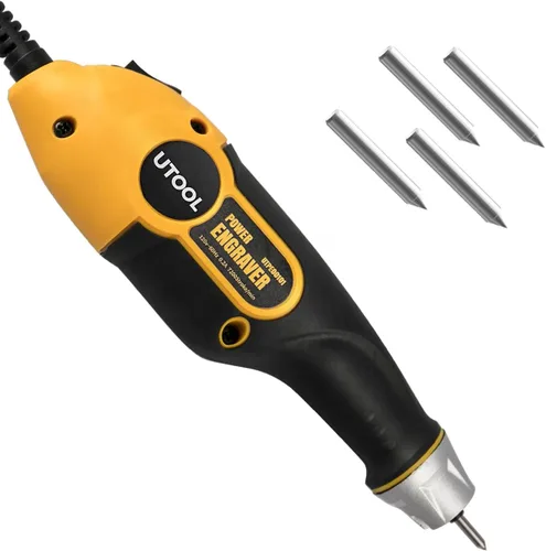 UTOOL Bolígrafo grabador con plantilla de letra/número, herramienta de grabado de mano de 24 W para grabado de vidrio de metal y madera con 4 brocas