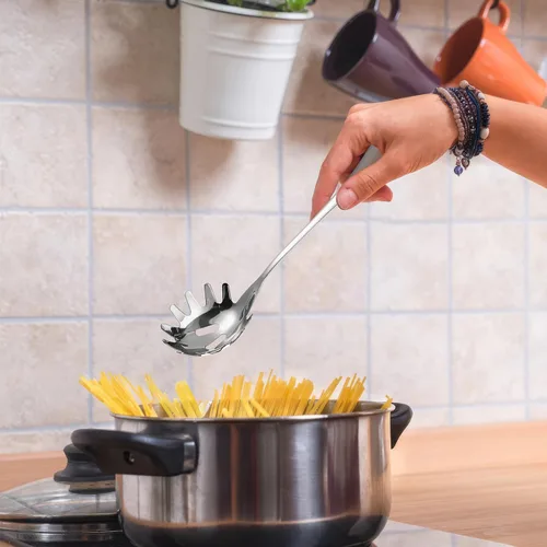 Miniatura 8 de Cabilock Servidor de cuchara de espagueti de acero inoxidable con mango cómodo, práctica cuchara de servir de fideos para albóndigas de pasta y más