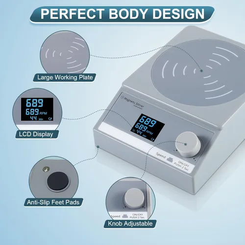 Miniatura 4 de Agitador magnético digital con temporizador, placa de agitación magnética de 100 fl oz, mezclador magnético con pantalla LCD, agitador de Gris