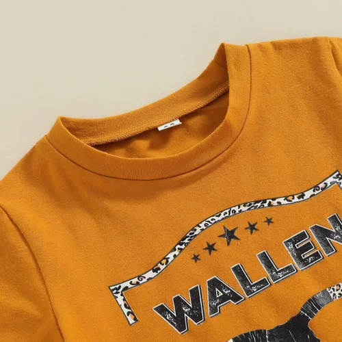 Miniatura 88 de fhutpw Conjunto de camiseta de manga corta con estampado de vaca y pantalones acampanados de dibujos animados para niñas