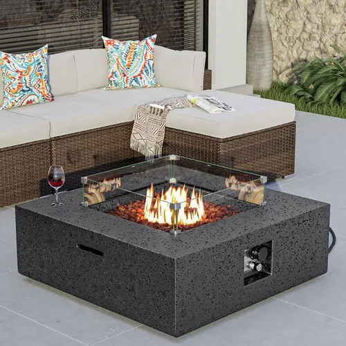 Miniatura 13 de COSIEST mesa cuadrada de propano para exteriores de arenisca con protector contra el viento, certificada, quemador de acero inoxidable de 50,000