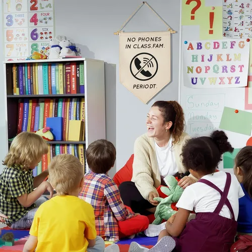 Miniatura 2 de Divertida pancarta de pared con reglas para el aula, regalo para profesores, decoración inspiradora de pared de regreso a clases, sin teléfonos
