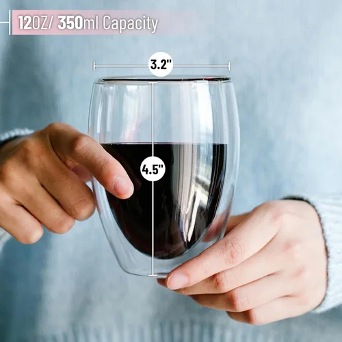 Miniatura 3 de BTaT - Copas de vino sin tallo de doble pared, 12 onzas, juego de 4, vaso de vino estándar con borde liso para bebidas frías y calientes, regalos