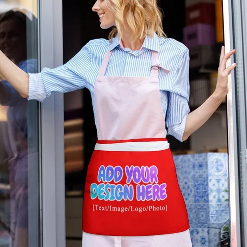 Miniatura 92 de AXKEUDO Delantal personalizado con bolsillos, delantales de cintura para camarera para cocinar en casa, restaurante, servir trabajo