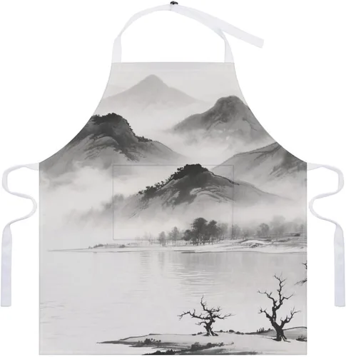 Miniatura 7 de MUSM Apron for Adults - 27.6 X 31.5 Inch, Heavy-Duty Polyester Aprons with Two Large Pockets, Waterproof Ink Painting Landscape Kitchen Apron for