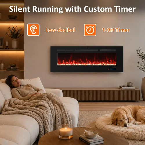 Miniatura 5 de Insertos de chimenea eléctrica de 30 pulgadas, calentador de chimenea empotrado y montado en la pared, chimenea lineal con termostato, control