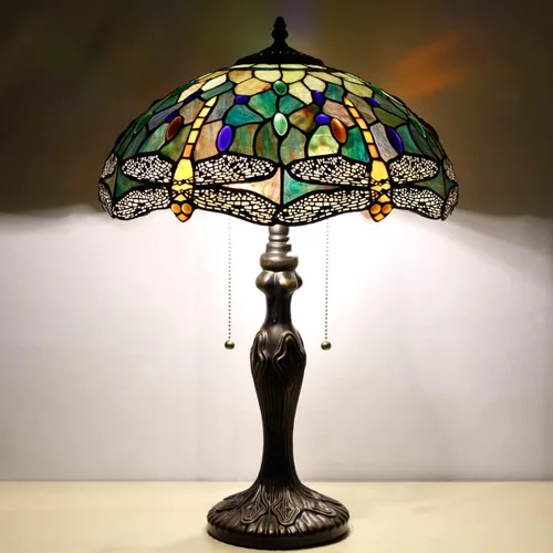 Miniatura 5 de Lámpara de mesa Tiffany de vidrio teñido 16X16X24 Pulgadas Luz de lectura antigua (Mariposa amarilla ámbar) Antique Reading Light