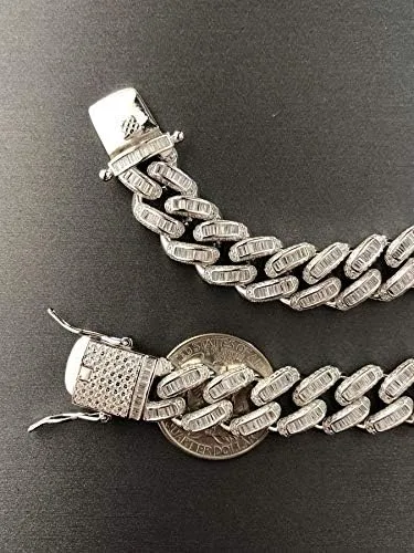 Miniatura 5 de HarlemBling Solid 925 Sterling Silver - Baguette CZ Iced Mens Miami Cuban Link Bracelet - 12mm - Heavy 62 Grams