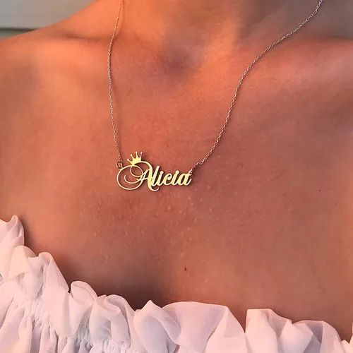Miniatura 3 de Novgarden Collar con nombre personalizado, chapado en oro de 18 quilates, collar con nombre personalizado con placa de nombre, regalo de joyería
