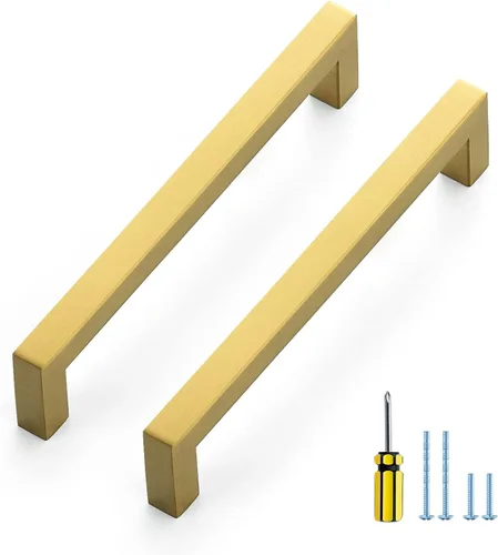 Miniatura 16 de Ravinte Paquete de 5 tiradores dorados de latón brusehed de 3 pulgadas para gabinetes de cocina, herrajes de cocina cuadrados dorados para gabinete