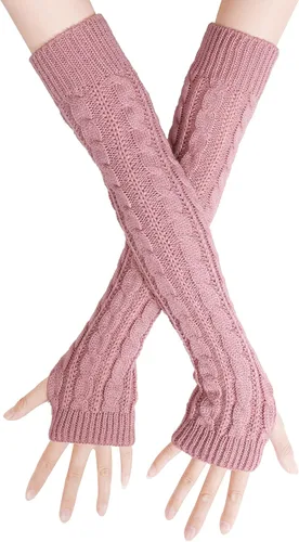 Miniatura 7 de Bellady Guantes de invierno para mujer, cálidos sobre el codo, guantes largos sin dedos con agujero para el pulgar, guantes de punto para calentar