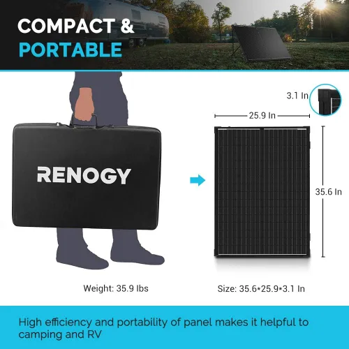 Miniatura 4 de Renogy - Paneles solares portátiles de 200W 12V en maleta con controlador de carga impermeable de 20A, panel solar plegable de 200 vatios con patas